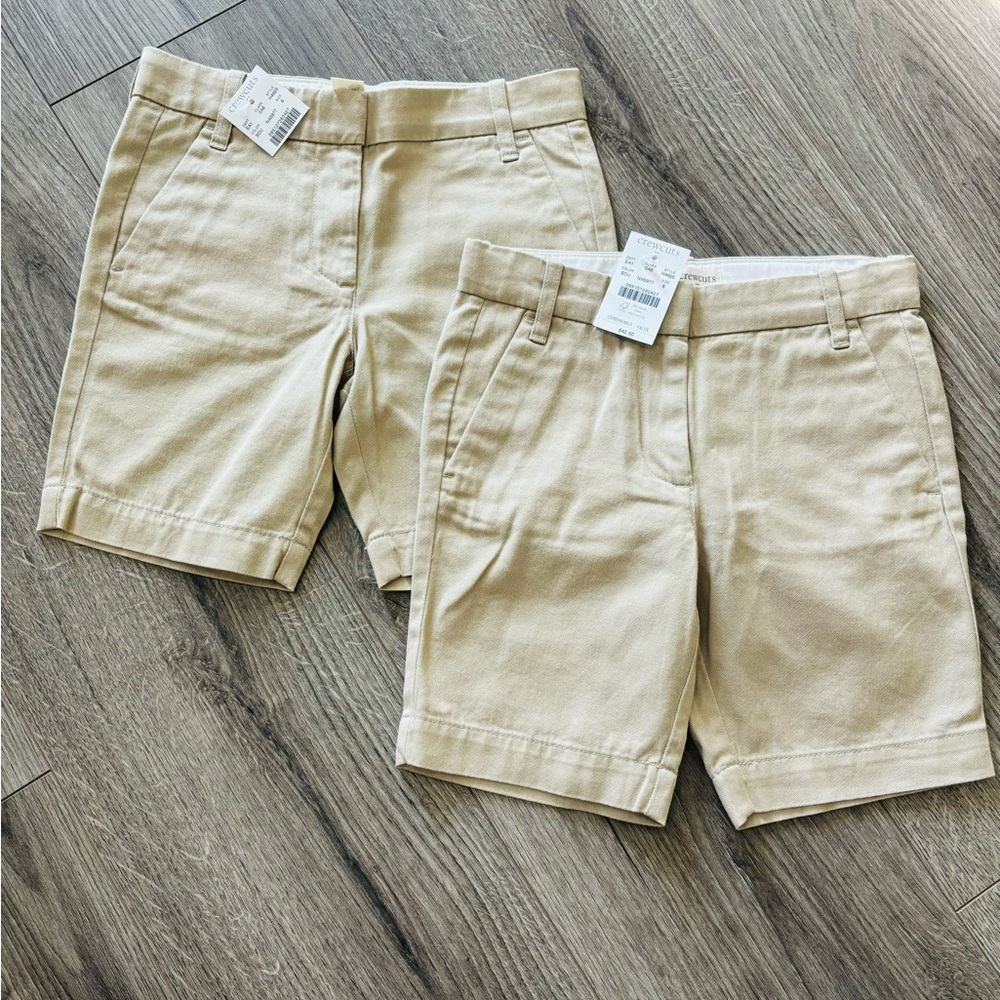 NWT x2 JCrew Crewcuts Girls Khaki Uniform Bermuda Shorts size 6 100% cotton